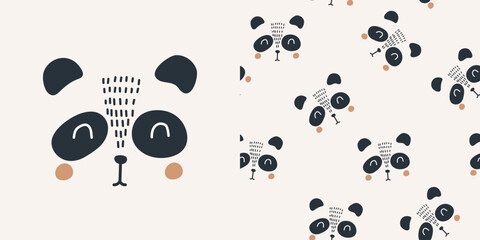 Cute panda face. Seamless pattern. Vector illustrations