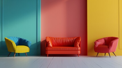Colorful Modern living room with three sofas