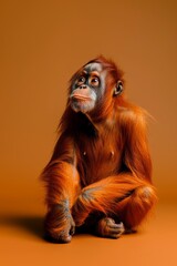 Animal Portrait of Cute Orangutan Monkey Sitting 