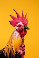 Portrait of a Rooster on yellow background