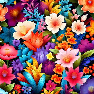 Seamless pattern with colorful flowers. Floral background. Vector illustration.