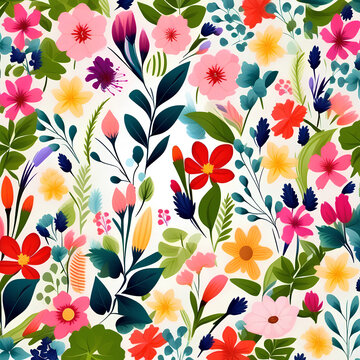 Seamless floral pattern with flowers and leaves. Vector illustration.