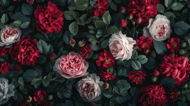 Dark background floral roses peonies vintage style