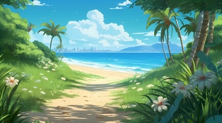 Fototapeta premium a postcard for a beach holiday, an advertising brochure of a seaside resort, summer, sun, sea, ocean