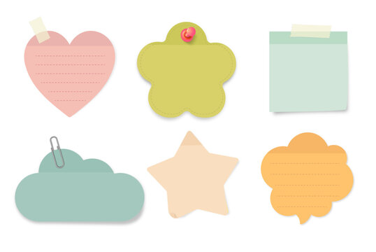 realistic post it set shapes pin and tape