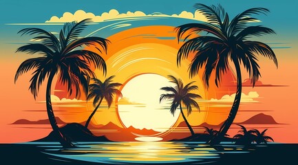 a postcard for a beach holiday, an advertising brochure of a seaside resort, summer, sun, sea, ocean