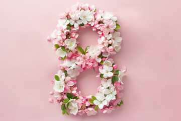 Women's Day concept 8 march made of spring flower