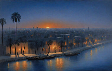view of the city From East - Heritage houses in Baghdad on the Tigris River - obrazy, fototapety, plakaty