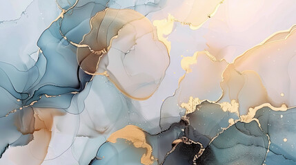 Abstract alcohol ink painting texture in beige tones with golden splashes