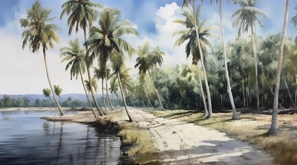 a postcard for a beach holiday, an advertising brochure of a seaside resort, summer, sun, sea, ocean