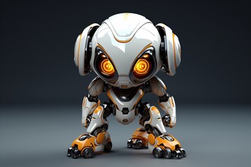 a robot with yellow eyes