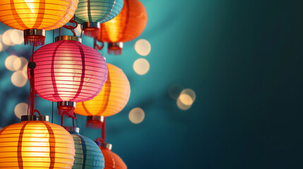 Obraz premium chinese lantern festival background with copy space