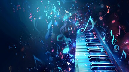 Abstract illustration of a piano keys with musical notes background.