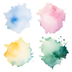Blue, green, purple, gray and red abstract and subtle watercolor splash on transparent background