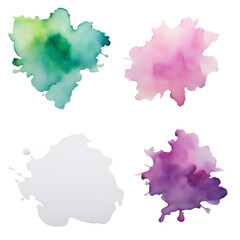 Green, purple, gray and red abstract and subtle watercolor splash on transparent background