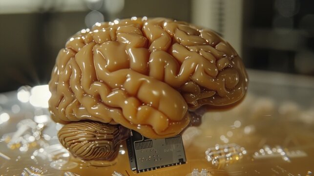 human brain with a real chip implant of the latest technology