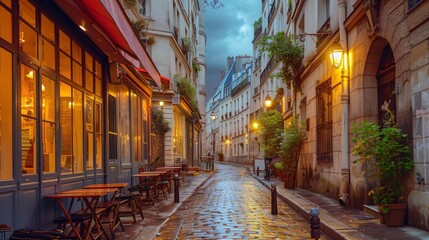 Fototapeta na wymiar Charming Parisian neighborhood with stunning Parisian buildings and iconic sights.