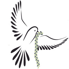 Stylized dove with an olive branch. - 745948899