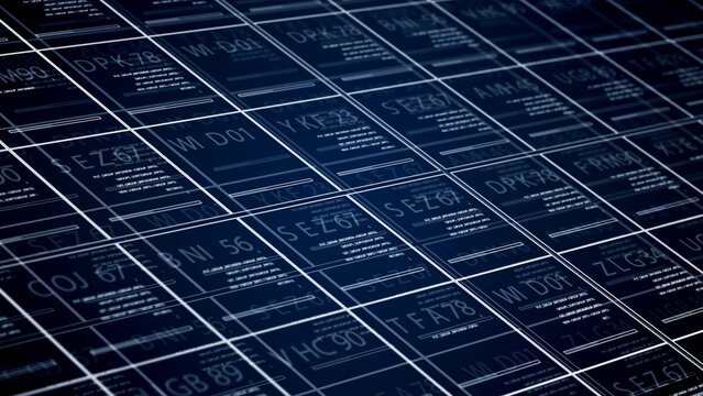 Closeup of metal grid pattern on grey background, with electric blue accents