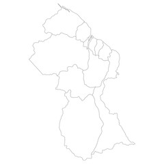 Guyana map. Map of Guyana in administrative provinces in white color
