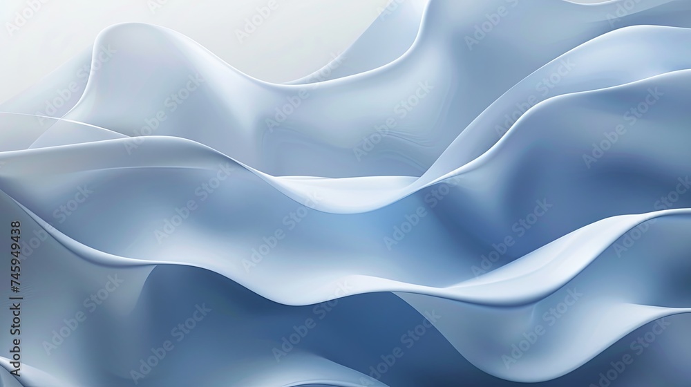 Poster an abstract image of smooth, flowing fabric waves in various shades of blue, bathed in a gentle, dif