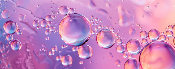 Purple colored oil bubble background. Closeup view.