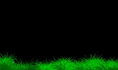 Abstract black background with green grass created by graphics program. Create space for topics, messages, and quotes for presentations.