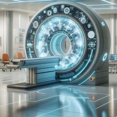 3d rendering x-ray or MRI machine in modern medical office interior with nobody