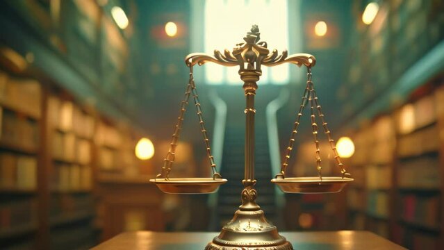 legal scales in a room. 4k video animation