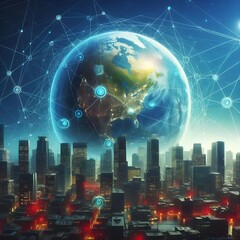 Fototapeta na wymiar Best Internet Concept of global business. Globe, glowing lines on technological background. Wi-Fi, rays, symbols Internet, 3D illustration