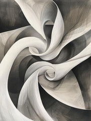 a drawing of metal, which has white and grey colours, in the style of organic texture, chalk, swirling vortexes, dark gray and beige, dutch seascapes, flat, limited shading, textured fabrics 
