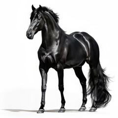 a photorealistic black horse backlit