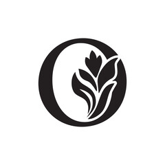 letter O. Black flower alphabet. Beautiful capital letters 