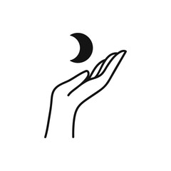 Hand with moon. Mystical magic logo. Vector illustration. Spiritual symbols