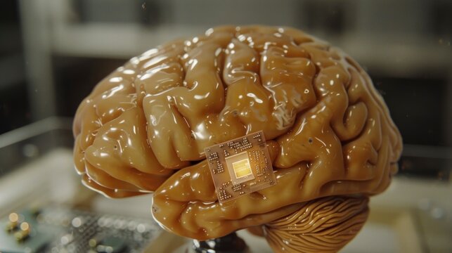 human brain with real controller chip implants in a real laboratory
