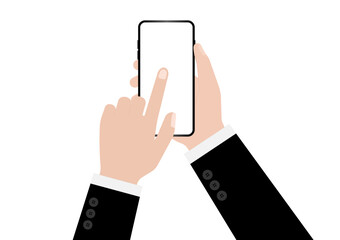 Hand Holding Smartphone with Blank Screen. Vector Illustration Isolated on White Background. 