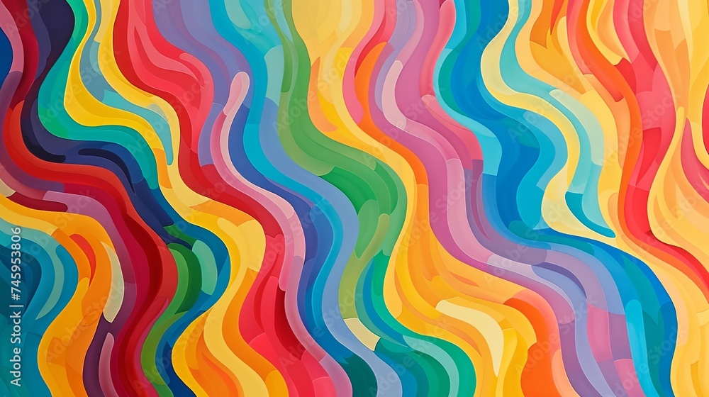 Poster vivid and fluid rainbow wavy pattern colorful abstract design with a fluid, rainbow-colored wavy pat