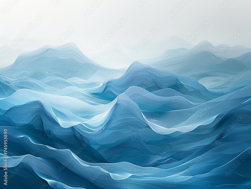 Poster abstract blue waves in soft hues a soothing and abstract representation of rolling waves in various 