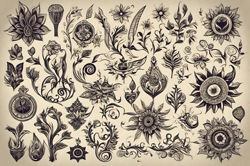Collection of design elements Big collection of decorative elements: banners, arrows, leaves,...