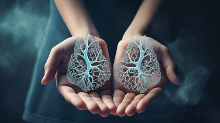hands holding a diagram of lungs. tuberculosis concept. lung cancer awareness day - obrazy, fototapety, plakaty