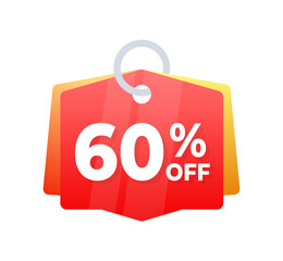 60 percent off Discount Promotions, red price tag, offers. Vector illustration