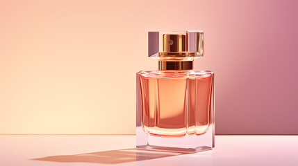 Perfume transparent bottle on pastel background, perfume display