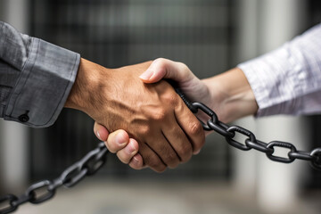 Strong Business Alliance, Handshake Through Chain Link, Trust and Partnership