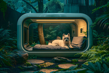 Westie dog in its futuristic house