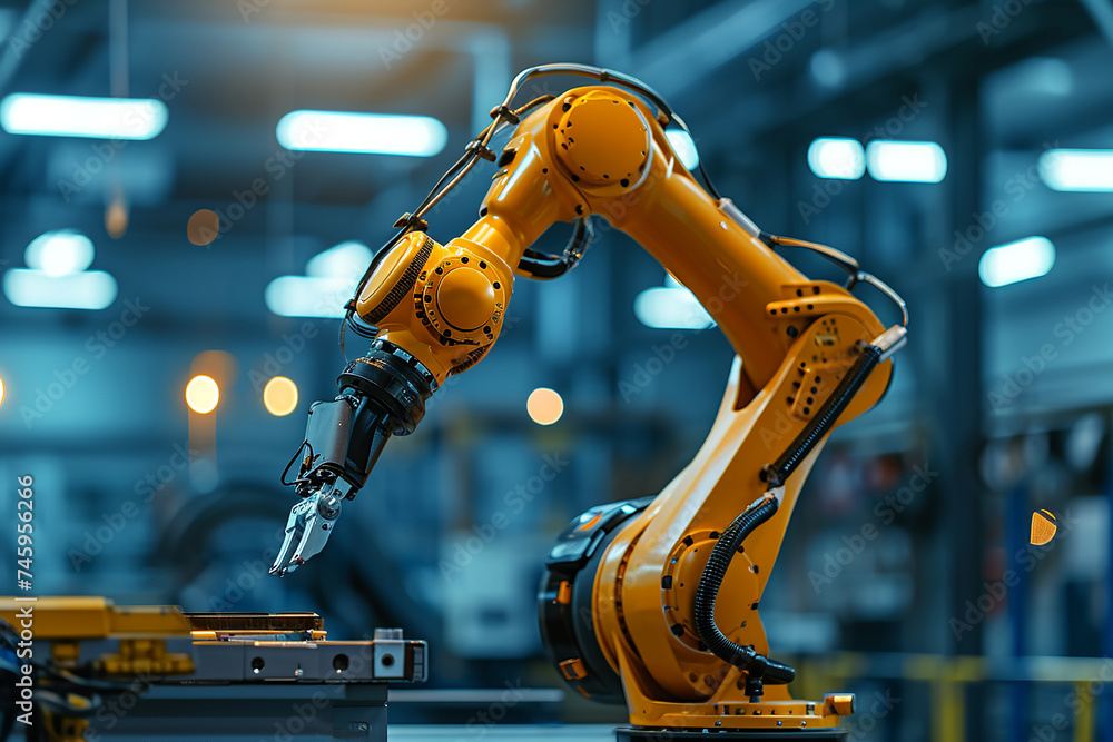 Poster industry 4.0 engineer check and control welding robotics automatic arms machine in intelligent facto