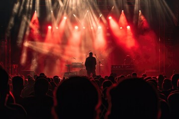 Lights and Shadows of Music: A Concert Photo Revealing Silhouettes, Raised Hands, and an Acoustic Aura - Capturing the Emotion and Intimate Atmosphere of Musical Artistry.	
