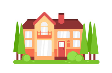 Simple house isolated on white background. Suburban house. Vector illustration