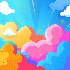 Obraz premium Colorful Whimsy: High-Resolution Vector Illustration of Cartoon Clouds in a Rainbow of Hues, Playful Sky Design