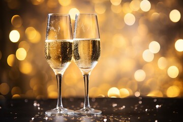 two glasses of champagne on a table