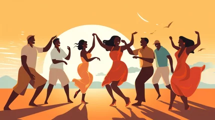 Foto op Canvas Summer Sunset Beach Party: Joyful Silhouettes Dancing in the Beautiful Background © SHOTPRIME STUDIO